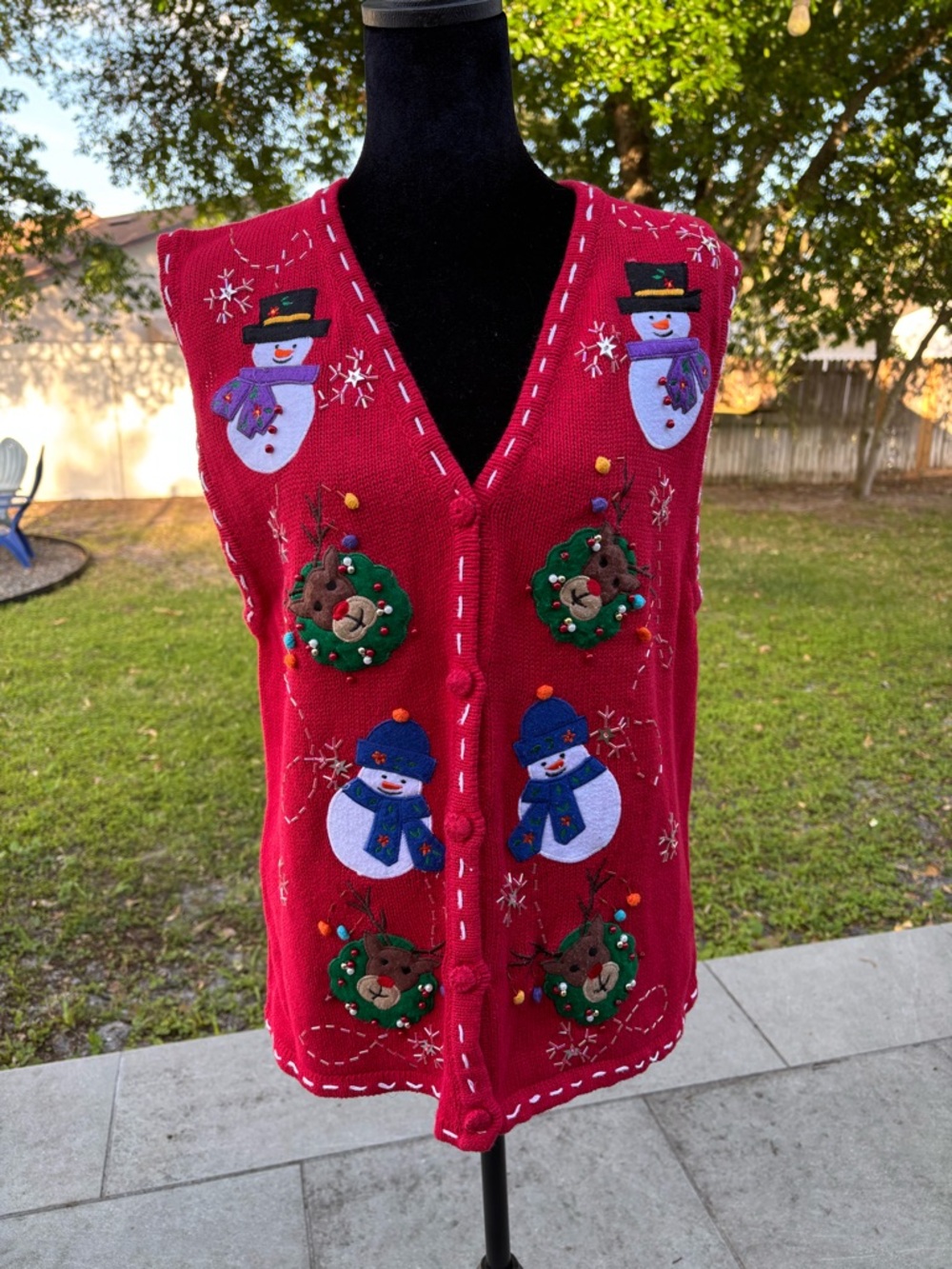 Vintage Bobbie Brooks Snowman & Wreath Holiday Sweater Vest